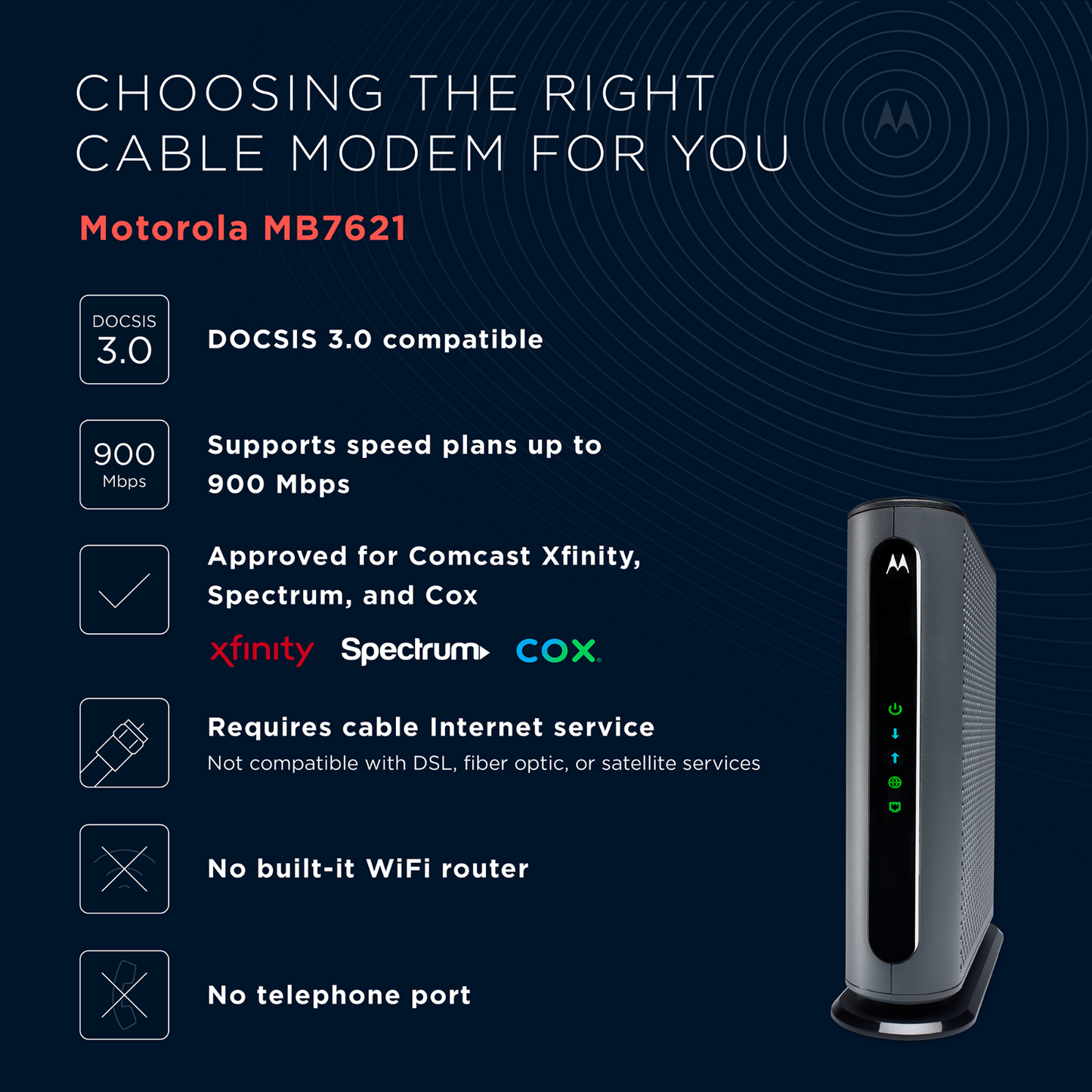 24x8 Modems Cable Modem Model MB7621 DOCSIS 3.0 Comcast Xfinity Charter Approved