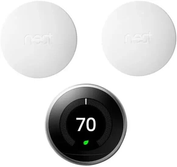 Google Nest 3rd Gen Learning Smart Wi-Fi Thermostat w 2 Sensors -Stainless Steel