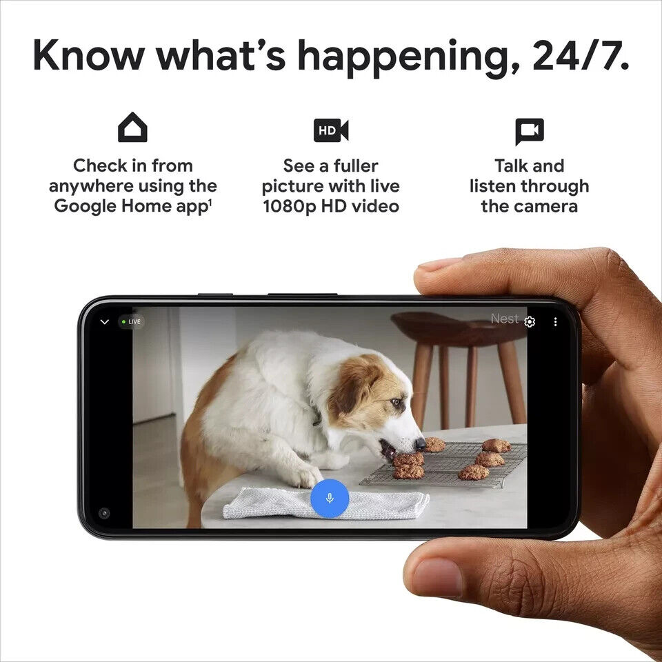 Google Nest Cam Indoor Wired Smart Home Security Camera 2nd Gen. (Snow) SEALED