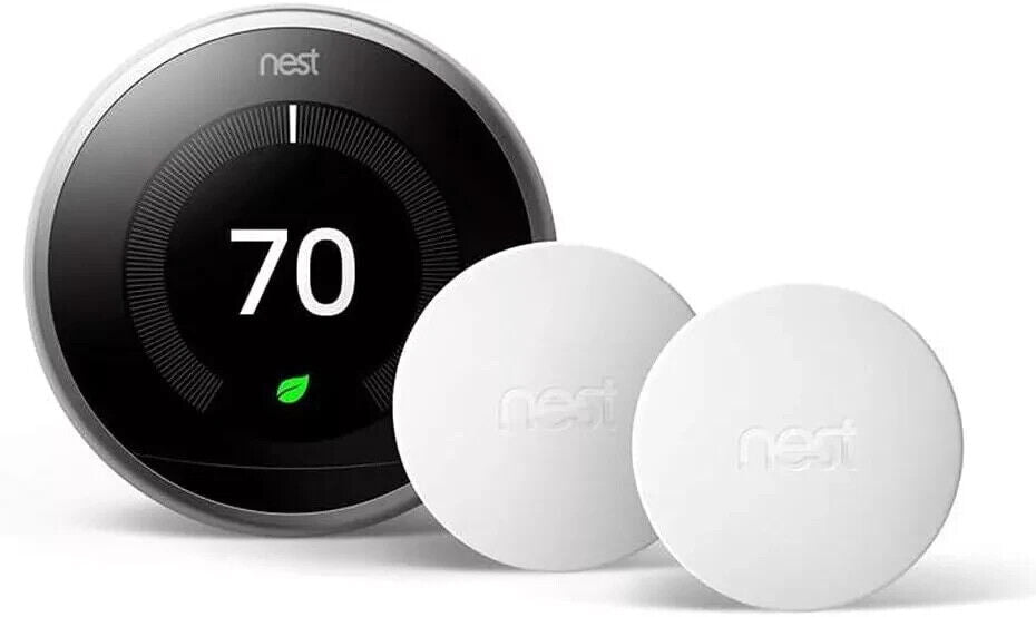 Google Nest 3rd Gen Learning Smart Wi-Fi Thermostat w 2 Sensors -Stainless Steel