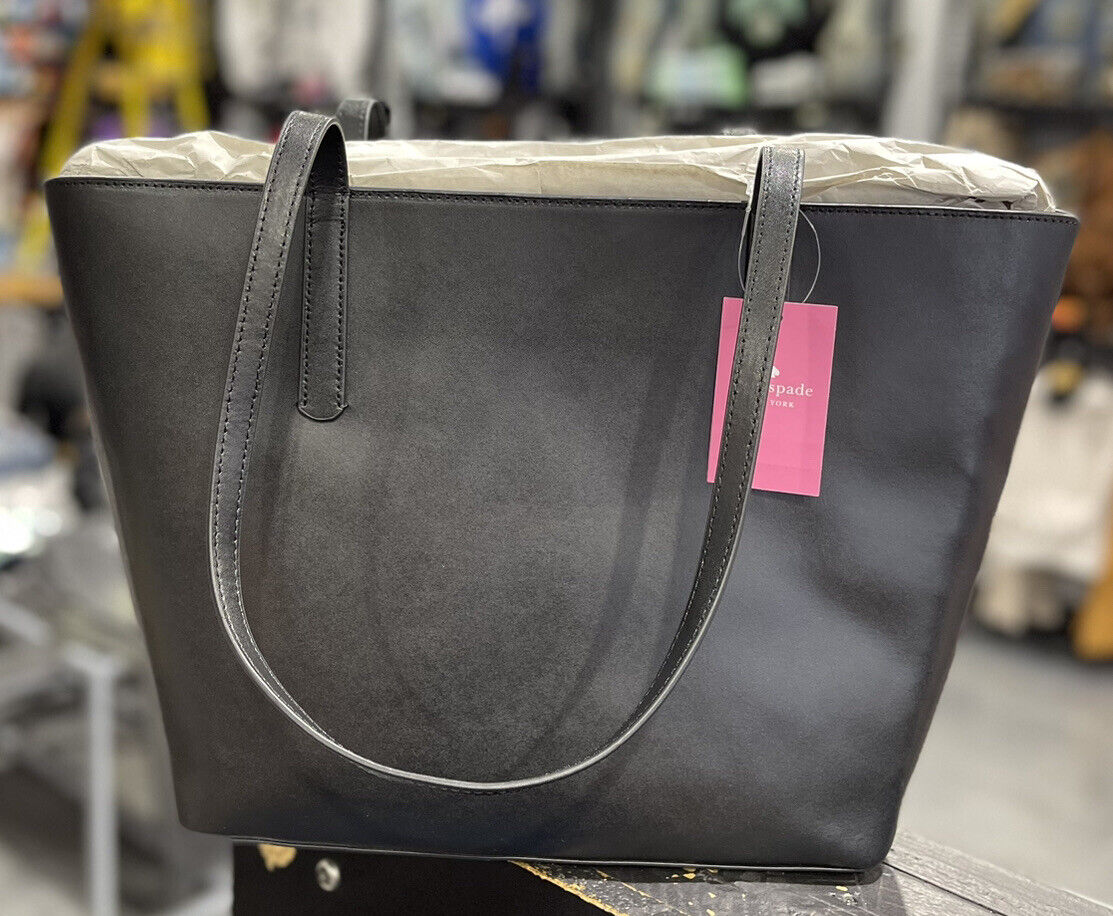 KATE SPADE EMILIA Tote Black Smooth Leather Shoulder Bag Tassel WKRU6984 New
