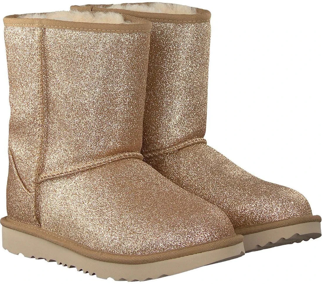 UGG CLASSIC SHORT II GLITTER GOLD KIDS YOUTH BOOTS SIZE US 4/ UK 3