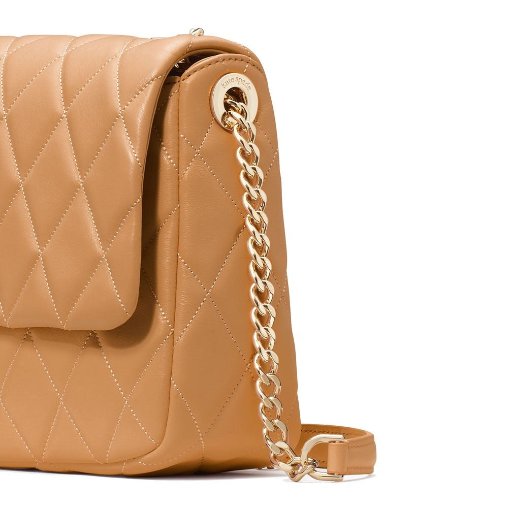 KATE SPADE KH228 CAREY SMOOTH QUILTED FLAP SHOULDER MEDIUM BAG TIRAMISU MOUSSE