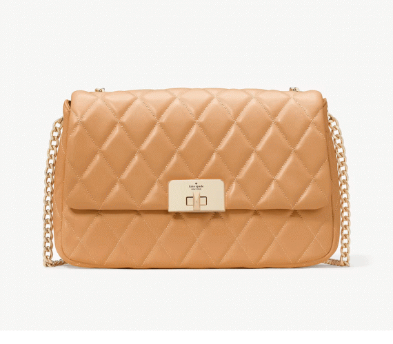 KATE SPADE KH228 CAREY SMOOTH QUILTED FLAP SHOULDER MEDIUM BAG TIRAMISU MOUSSE