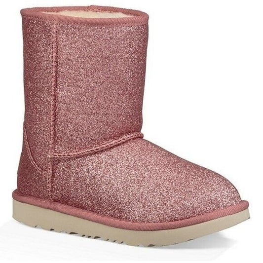 UGG CLASSIC SHORT II GLITTER PINK KIDS YOUTH BOOTS SIZE US 4/ UK 3