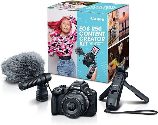 Canon EOS R50 Content Creator Kit, Mirrorless Vlogging Camera, 24.2 MP, 4K Video