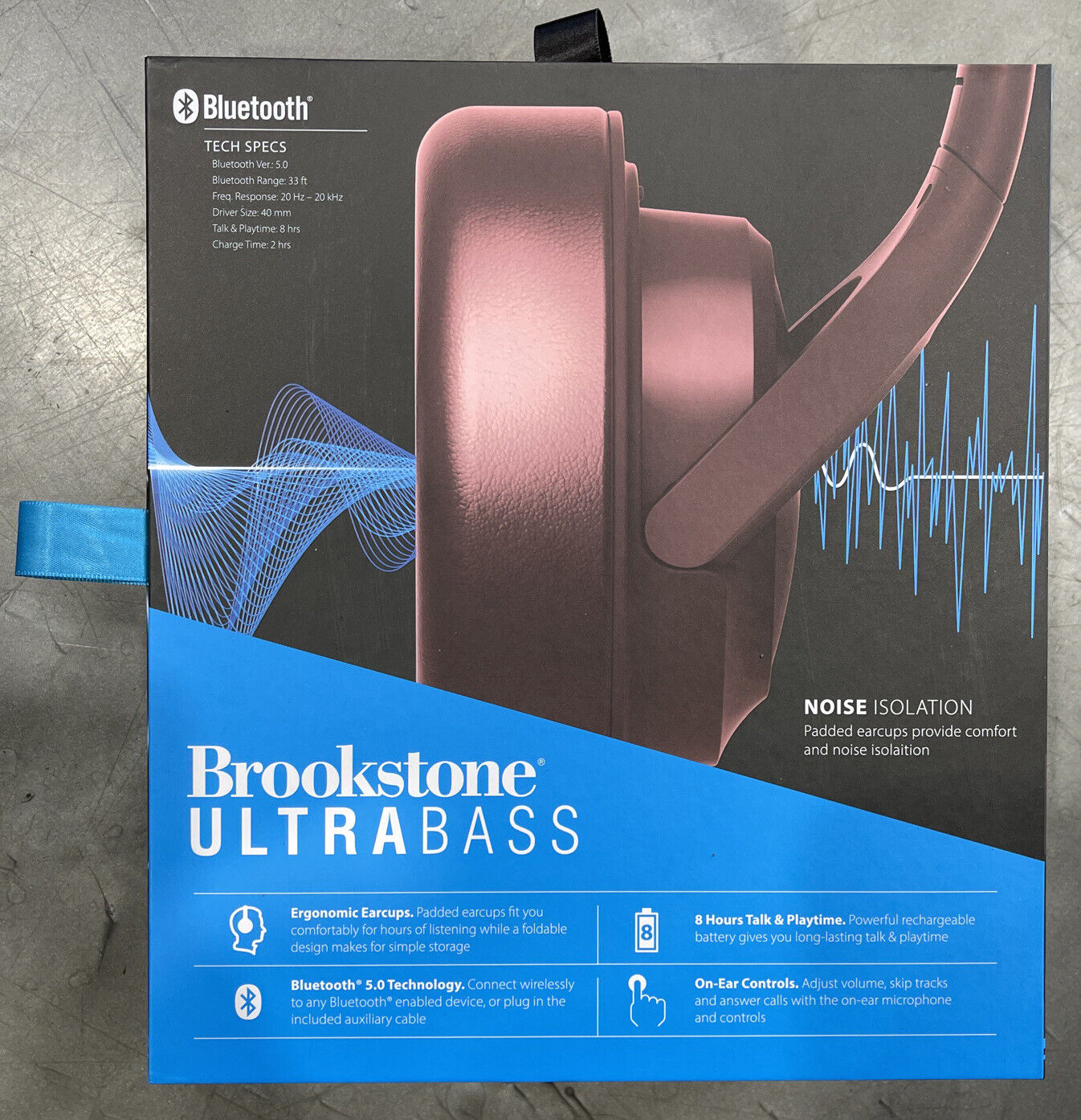 Brookstone ultra bass Wireless Headphones - Bluetooth Wine brand new 8H