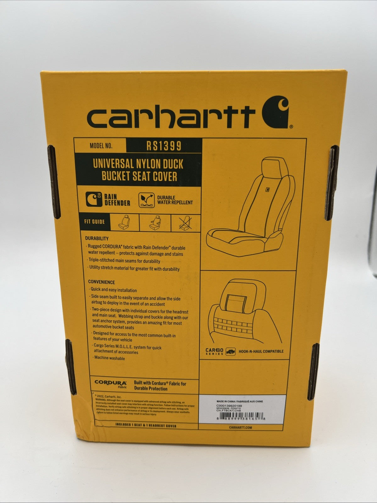 Carhartt Universal Nylon Duck Canvas Fitted Bucket Seat Cover One Size Durable