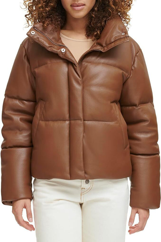 Levi's Women's Vegan Leather Quilted Shorty Puffer Brand New Free Shipping