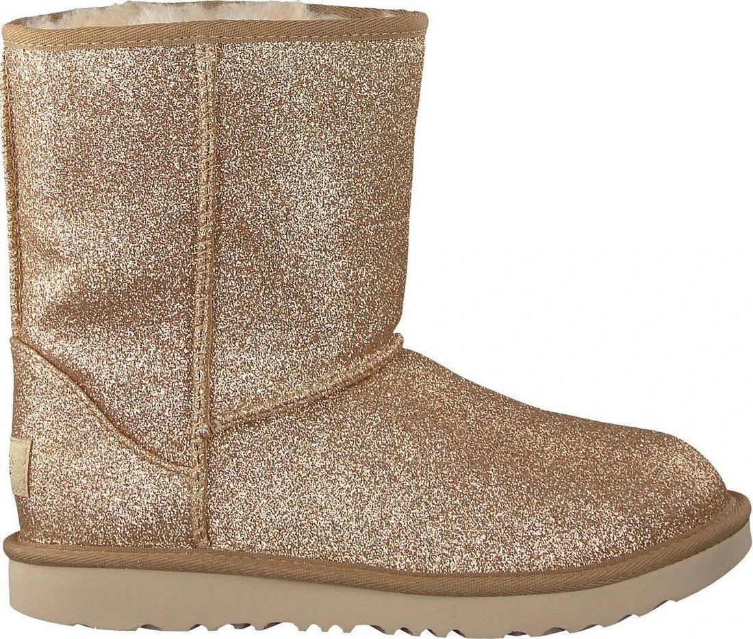UGG CLASSIC SHORT II GLITTER GOLD KIDS YOUTH BOOTS SIZE US 4/ UK 3