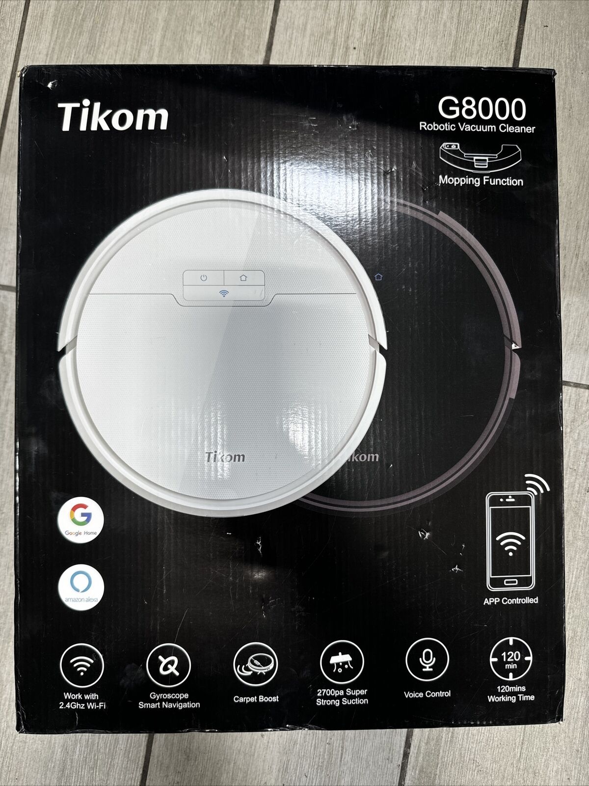 Tikom G8000 Robot Vacuum and Mop Cleaner Strong Suction Self-Charging Black