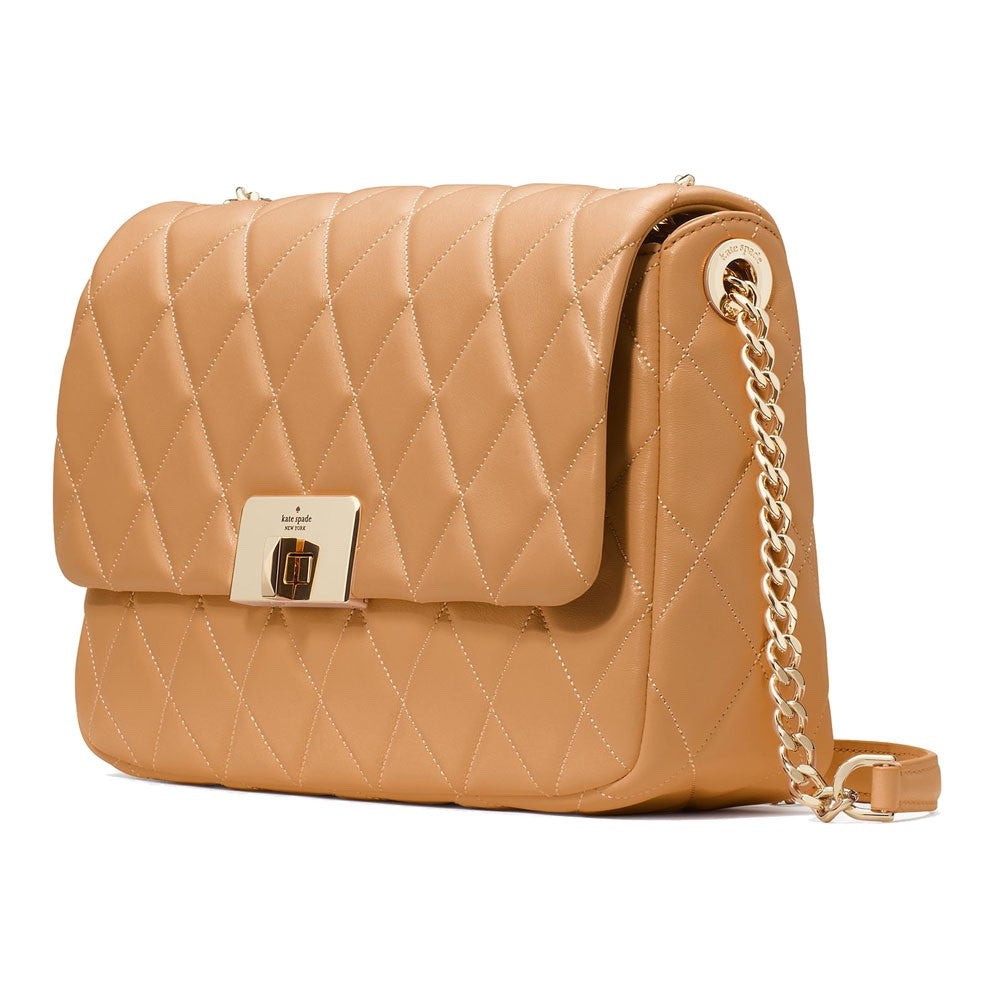 KATE SPADE KH228 CAREY SMOOTH QUILTED FLAP SHOULDER MEDIUM BAG TIRAMISU MOUSSE