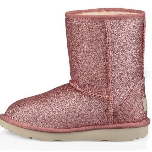 UGG CLASSIC SHORT II GLITTER PINK KIDS YOUTH BOOTS SIZE US 4/ UK 3