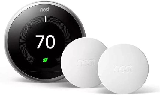 Google Nest 3rd Gen Learning Smart Wi-Fi Thermostat w 2 Sensors -Stainless Steel