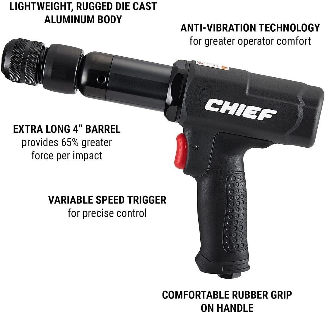 Chief CH401LB Professional Long Barrel Air Hammer Black 4" Stroke 2800 BPM 56524