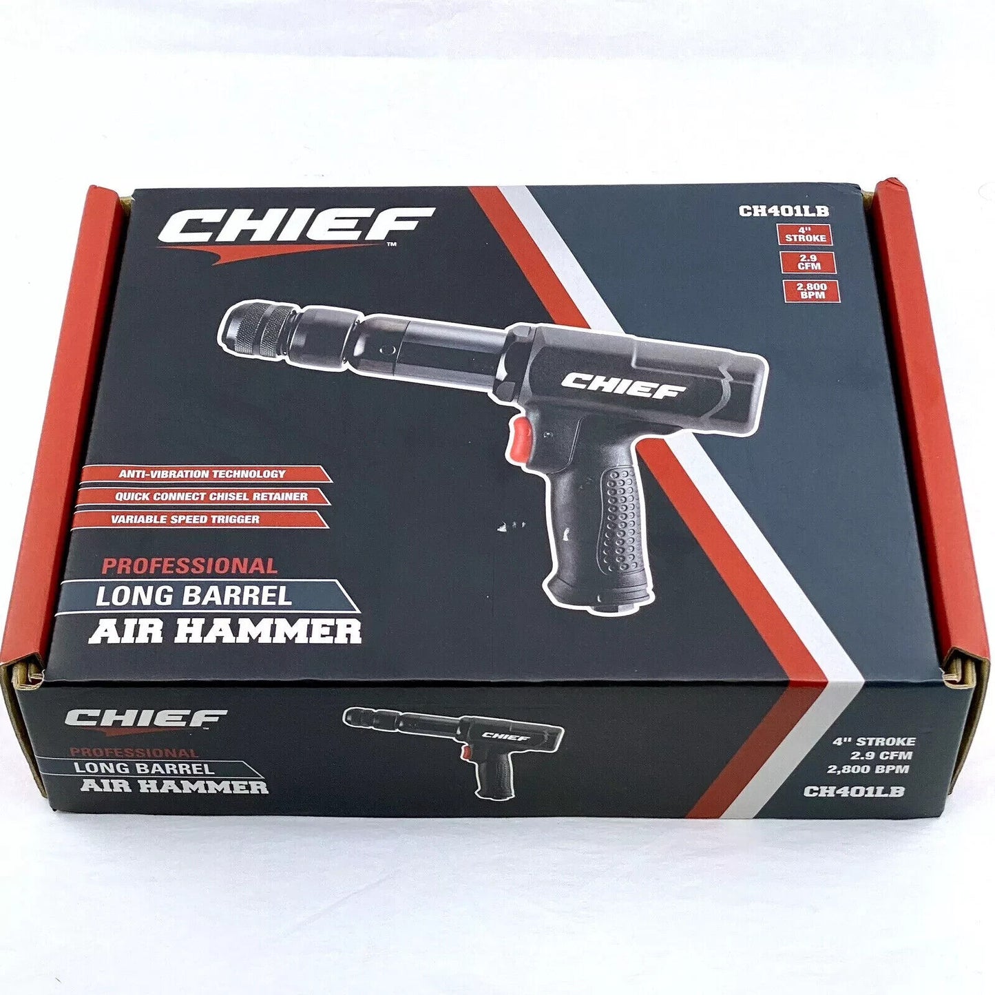 Chief CH401LB Professional Long Barrel Air Hammer Black 4" Stroke 2800 BPM 56524