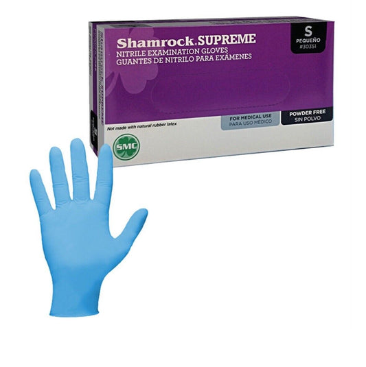 Shamrock Supreme Blue Nitrile Exam Gloves, Powder Free, Size Small, FREESHIPPING